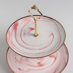 Блюдо керамическое 2-х ярусное «Мрамор», d=20,5/25 см, цвет розовый