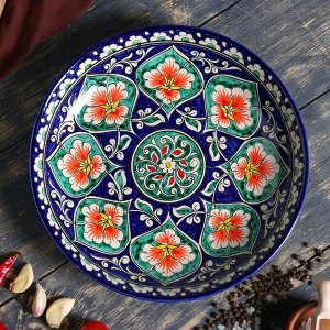 Ляган Риштанская Керамика "Цветы", 25 см, синий