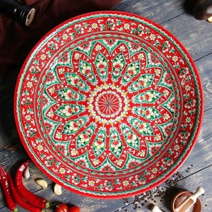 Ляган Риштанская Керамика "Цветы", 41 см, красный