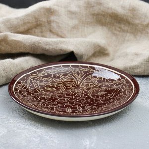 Тарелка плоская Риштанская Керамика 15,5см коричневый