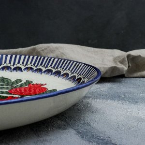 Ляган Риштанская Керамика "Гранаты", 36 см, синяя кайма