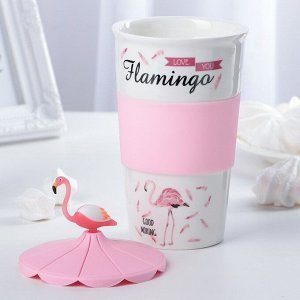 Стакан 480 мл "Фламинго", с силиконовой крышкой, рисунок МИКС