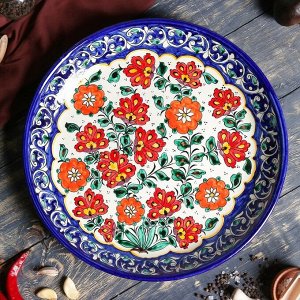 Ляган Риштанская Керамика "Цветы", 37 см, синий