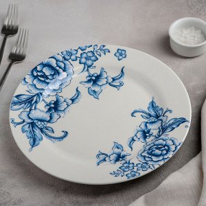 Тарелка обеденная «Селена», 25,3?2,2 см, цвет белый/синий