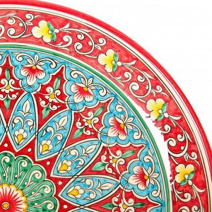 Ляган Риштанская Керамика "Цветы", 37 см, красный