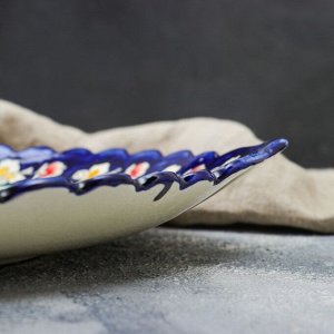 Ляган "Пара птичек" в форме листка Риштанская Керамика, 41см