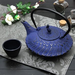 Чайник с ситом 800 мл "Южная птица", цвет синий