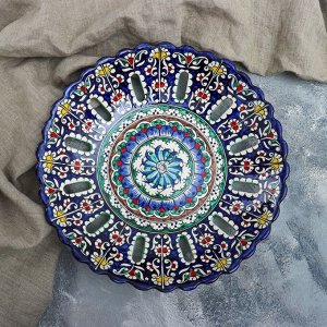Фруктовница Риштанская Керамика "Узоры", 33 см, синяя