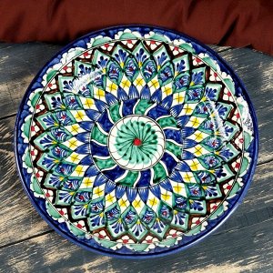 Тарелка Риштанская Керамика "Цветы",  23 см, синий