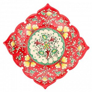 Фруктовница Риштанская Керамика "Цветы", 29 см, квадратная, красная