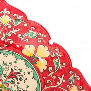 Фруктовница Риштанская Керамика "Цветы", 29 см, квадратная, красная
