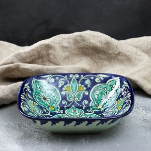 Салатница Риштанская Керамика "Цветы", 19 см, синий