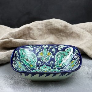 Салатница узбекская Риштанская Керамика «Цветы», 19x5.5 см, синяя