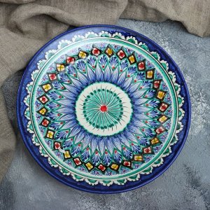 Тарелка узбекская Риштанская Керамика «Цветы», d=25 см, синяя