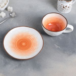 Чайная пара Доляна «Космос», чашка 250 мл, блюдце d=16 см, цвет оранжевый