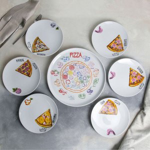 Набор блюд Добрушский фарфоровый завод «Пицца», 7 предметов: 1 шт 30 см, 6 шт 20 см, рисунок МИКС