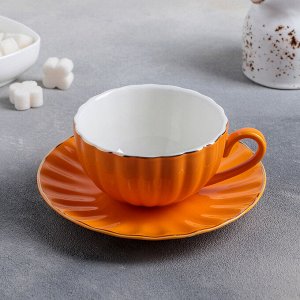 Чайная пара «Вивьен»: чашка 200 мл, блюдце d=15 см, цвет персиковый