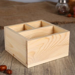 Салфетница деревянная «Квадрат», 3 отделения, 15x15x8 см, сосна
