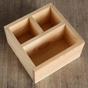 Салфетница деревянная «Квадрат», 3 отделения, 15x15x8 см, сосна