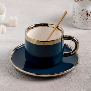 Чайная пара «Глория», чашка 220 мл, блюдце d=15 см, с ложкой, цвет синий