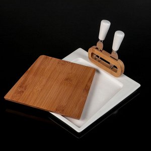 Набор для сырного ассорти и канапе «Эстет»: 2 ножа, доска для нарезки