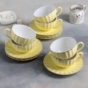 Чайный сервиз «Вивьен»: 6 чашек 200 мл, 6 блюдец d=15 см, цвет жёлтый