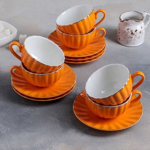 Чайный сервиз «Вивьен»: 6 чашек 200 мл, 6 блюдец d=15 см, цвет персиковый
