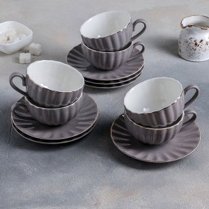 Чайный сервиз «Вивьен»: 6 чашек 200 мл, 6 блюдец d=15 см, цвет серый