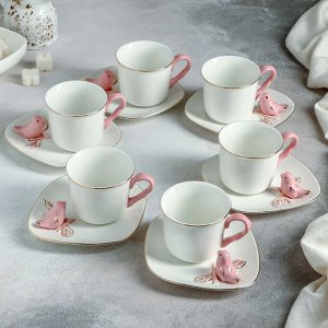 Сервиз кофейный «Колибри», 12 предметов: 6 чашек 120 мл, 6 блюдец 14,5 см, цвет розовый