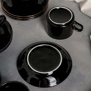 Сервиз кофейный «Тёплое время», 12 шт: 6 чашек 150 мл, 6 блюдец 13,5 см, цвет чёрный