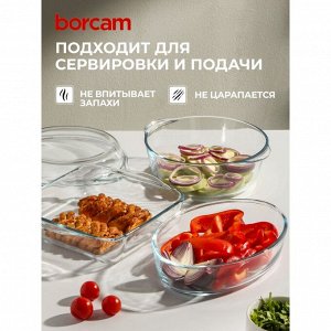 Набор посуды жаропрочной стекло, 3 шт, 21х8 см, 2, 2, 1.5 л, с крышкой, кастрюля, 2 формы для выпечки, Borcam, 159071