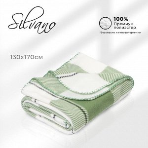 Плед 1.5-спальный, 130х170 см, флис, 100% полиэстер, Silvano, Клетка, зеленая клетка