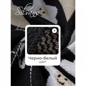 Плед 1.5-спальный, 110х130 см, 100% полиэстер, Клетка с мишками, черно-белый, A120019