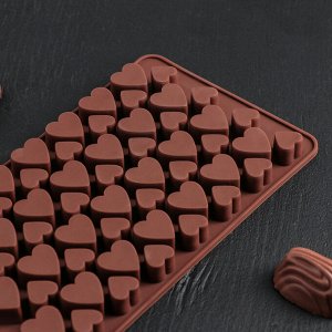 Форма для льда и шоколада 19,5-11,5 см "Сердечки", 56 ячеек, цвет МИКС