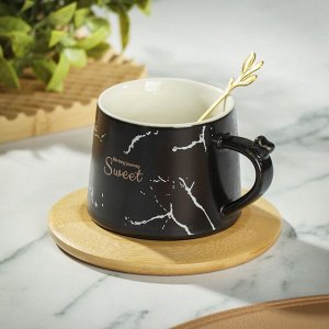 Чайная пара керамика, 3 предмета, на 1 персону, 200 мл, Черный мрамор, Y6-10241, подарочная упаковка, в ассортименте