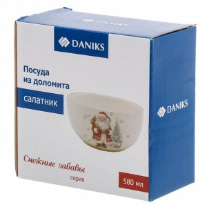 Салатник доломит, круглый, 13.7х6.6 см, 0.58 л, подарочная упаковка, Снежные забавы, Daniks