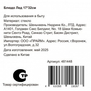 Блюдо стекло, прямоугольное, 17х32 см, Лед, Y4-8751