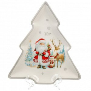 Блюдо доломит, фигурное, 23х20.2х2.2 см, елка, Снежные забавы, Daniks
