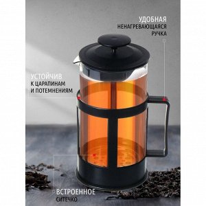 Френч-пресс 1 л, стекло, пластик, Daniks, черный