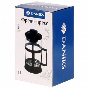 Френч-пресс 1 л, стекло, пластик, Daniks, черный