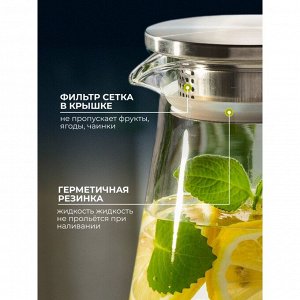 Набор для горячих и холодных напитков боросиликатное стекло, 7 предметов, кувшин 1.8 л, 6 стаканов 240 мл, Кристальная дымка, B050172