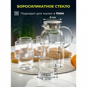 Набор для горячих и холодных напитков боросиликатное стекло, 7 предметов, кувшин 1.8 л, 6 стаканов 240 мл, Кристальная дымка, B050172