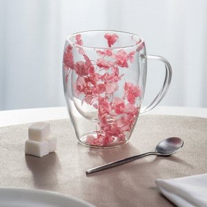 Кружка стекло, 350 мл, Сухоцветы розовые, двойные стенки, Y4-9727