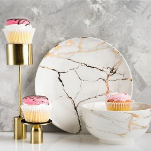 Тарелка десертная, керамика, 20 см, круглая, Белый мрамор, Daniks