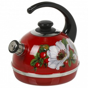 Чайник сталь, эмалированное покрытие, 3.5 л, со свистком, ручка консольная, Рубин, Маричка, бордовый, T04/35/01/33