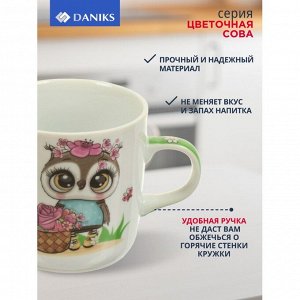 Кружка керамика, 230 мл, Цветочная сова, Daniks, белая