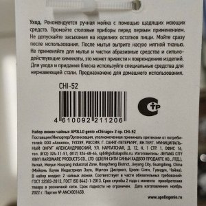 Ложка нержавеющая сталь, 2 предмета, чайная, Apollo, Chicago, CHI-52
