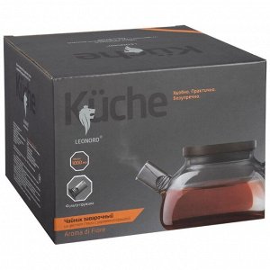Чайник заварочный стекло, 1 л, с ситечком, с деревянной крышкой, Leonord, Aroma di Fiore, 910146