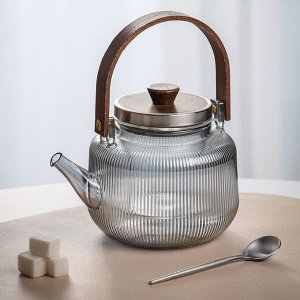 Чайник заварочный стекло, 1 л, с ситечком, деревянная ручка, Грани, B050087, графит