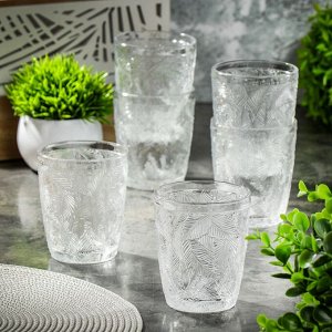 Стакан 300 мл, стекло, 6 шт, Листья, прозрачный, Y6-10165